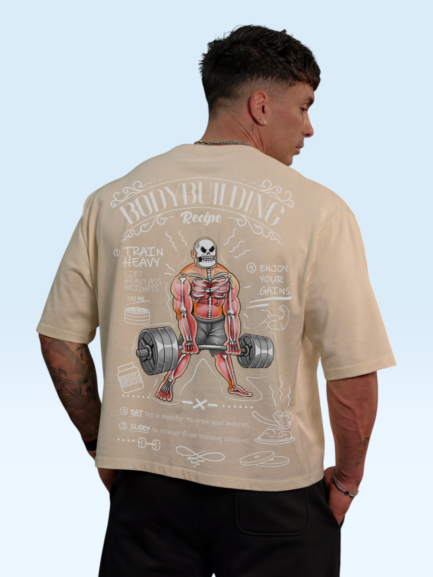 Bodybuilding Recipe Oversize Tee Beige